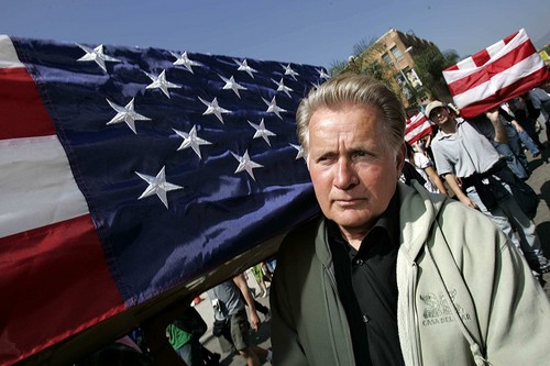 Martin Sheen carries a flag-draped coffin during an anti-war demonstration in Los Angeles.(Ann Johansson, Associated Press)March 17, 2007
