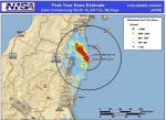 福島第１原発周辺の被ばく線量予測図（米エネルギー省）