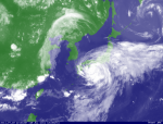 台風6号（気象衛星画像、2011年7月19日22時15分、気象庁）